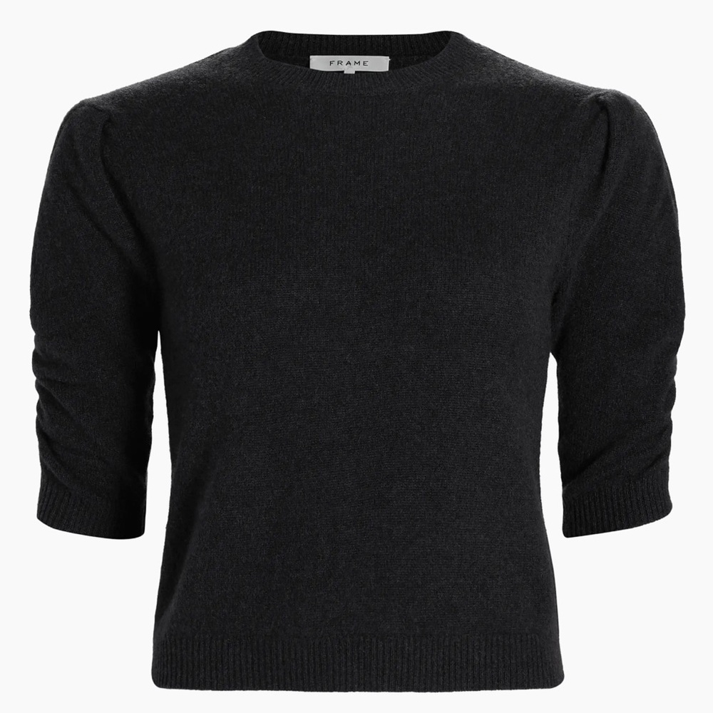 Frame Ruched Cashmere/Wool Sweater- In Noir - Picture 7 of 7